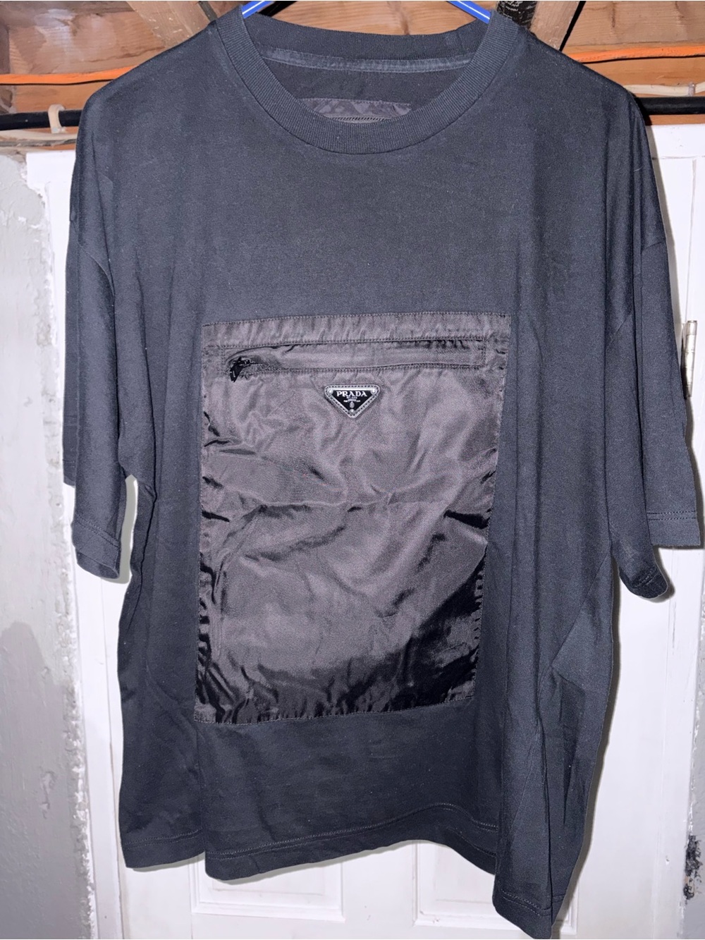 Prada Black Short-Sleeve Tee with Nylon Zip Pocket